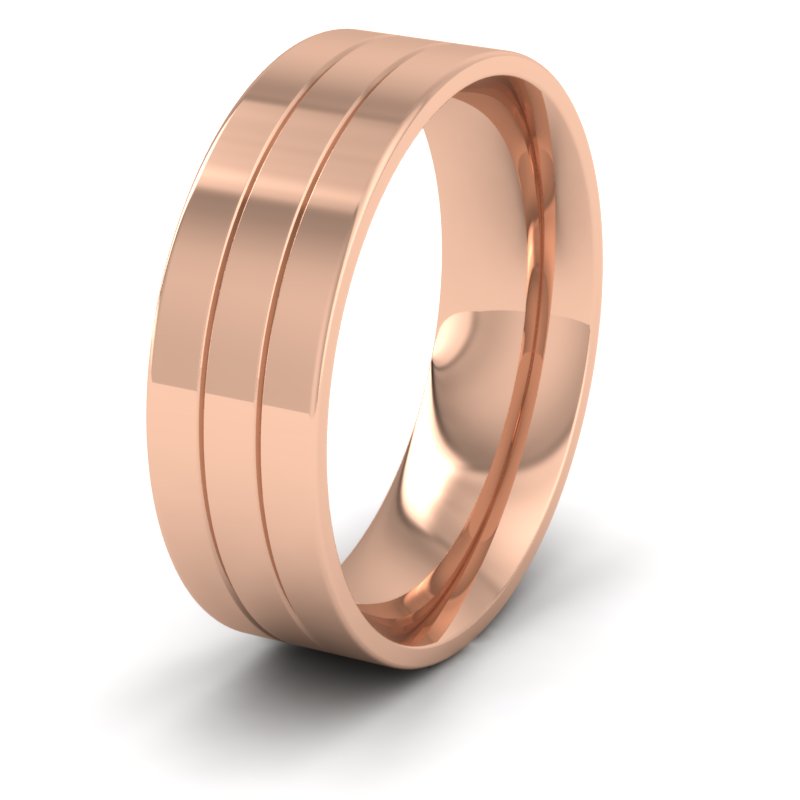 18ct Rose Gold 7mm Wedding Ring With Lines