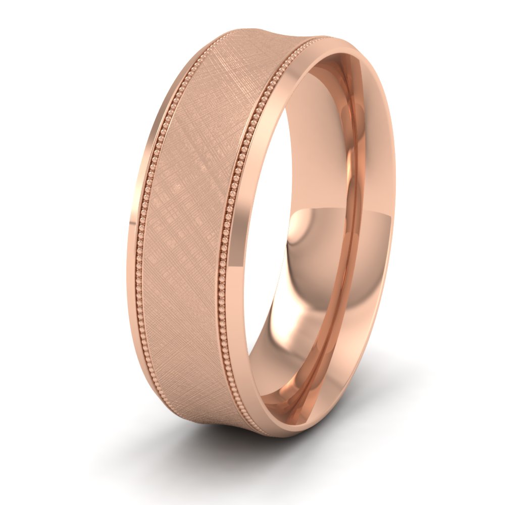 Hatched Centre And Millgrain Patterned 18ct Rose Gold 7mm Wedding Ring