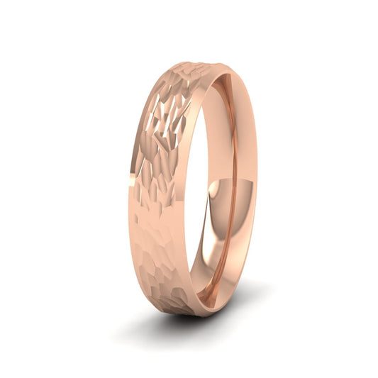 Bevelled Edge And Hammered Centre 18ct Rose Gold 4mm Wedding Ring