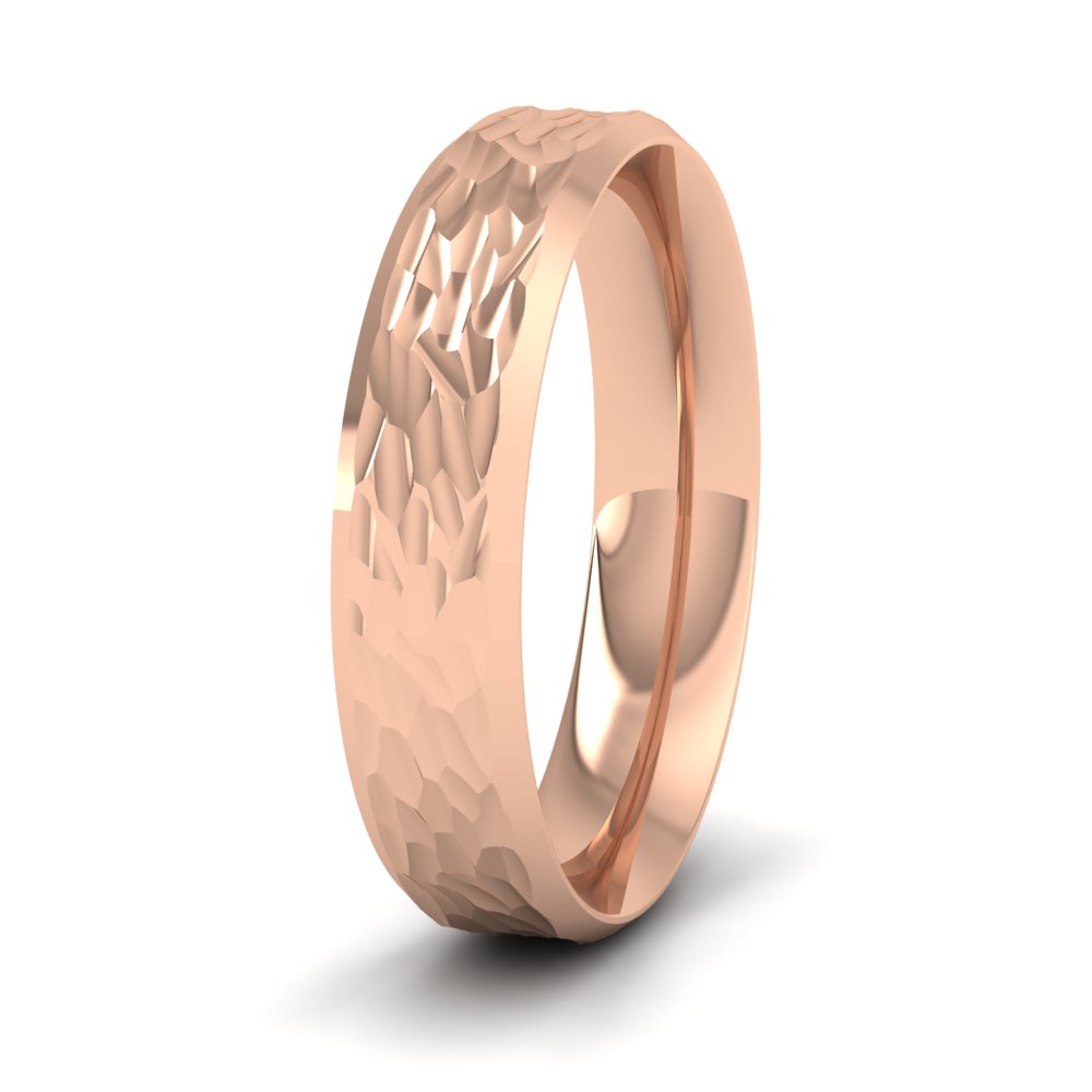Bevelled Edge And Hammered Centre 9ct Rose Gold 5mm Wedding Ring