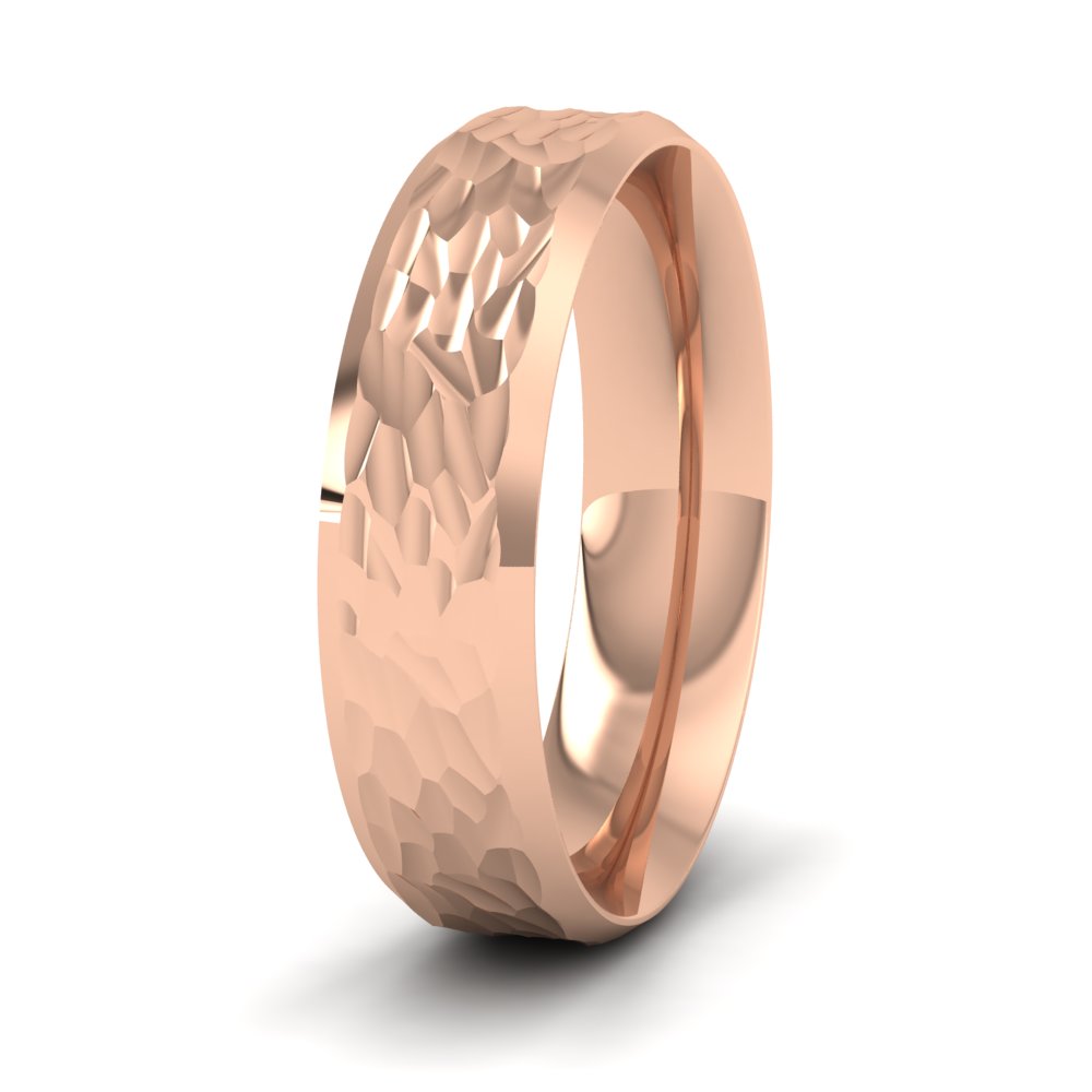 Bevelled Edge And Hammered Centre 9ct Rose Gold 6mm Wedding Ring