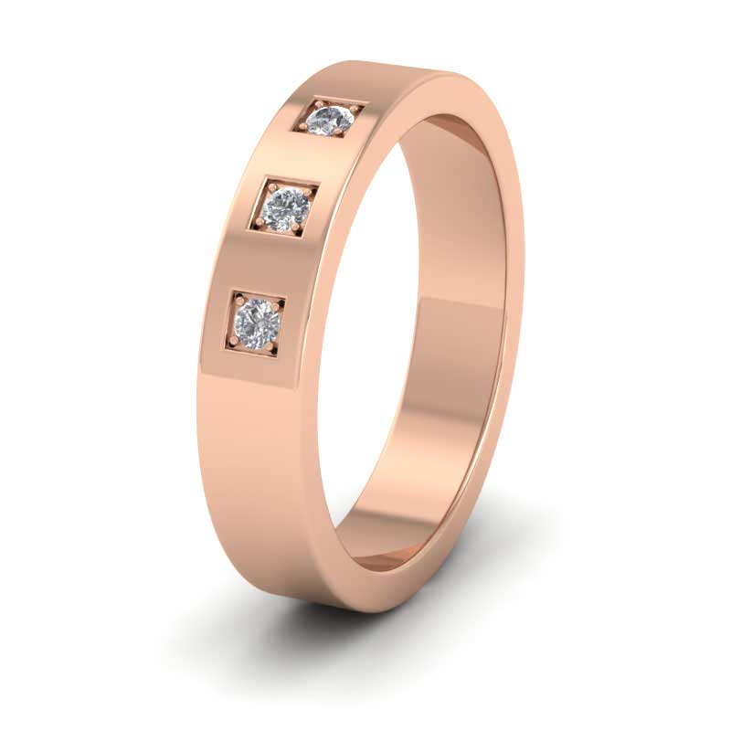 Three Diamonds With Square Setting 9ct Rose Gold 4mm Wedding Ring