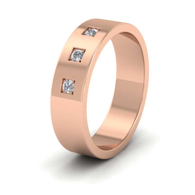 Three Diamonds With Square Setting 9ct Rose Gold 6mm Wedding Ring
