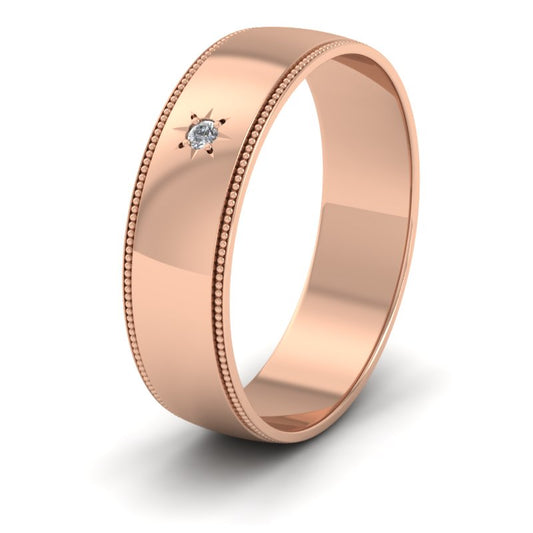 Millgrained Edge And Single Star Diamond Set 9ct Rose Gold 6mm Wedding Ring