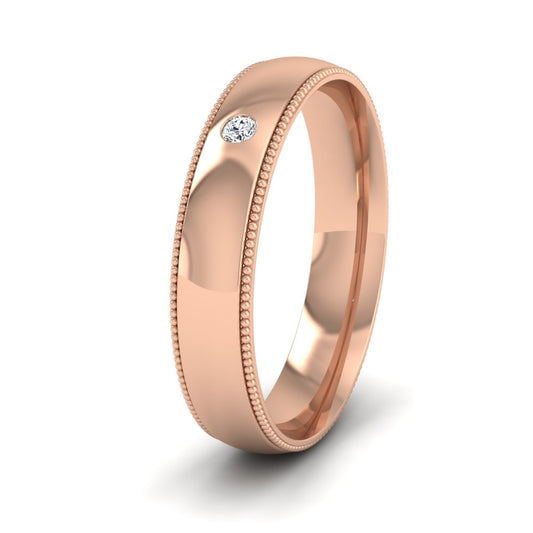 Single Flush Diamond Set And Millgrain Edge 9ct Rose Gold 4mm Wedding Ring