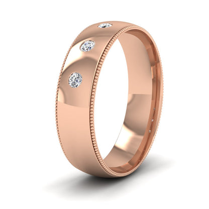 Diamond Set And Millgrain Edge 9ct Rose Gold 6mm Wedding Ring