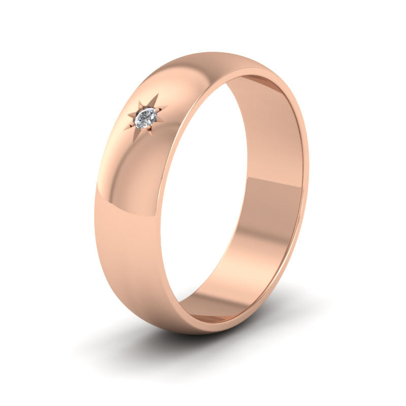 Single Star Diamond Set 18ct Rose Gold 6mm Wedding Ring