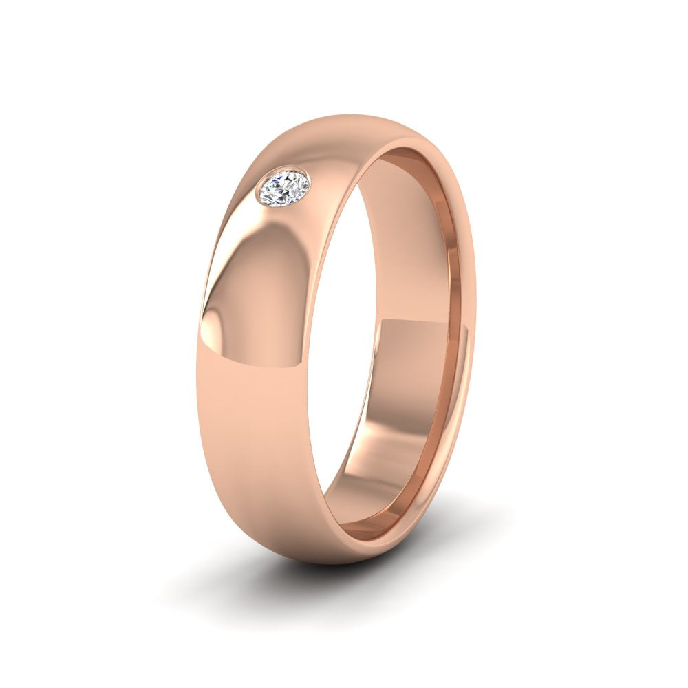 Single Flush Diamond Set 18ct Rose Gold 6mm Wedding Ring