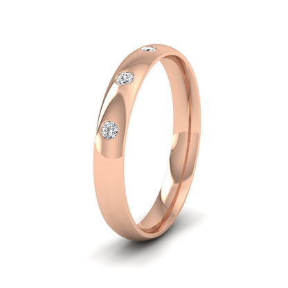 Three Diamond Flush Set 9ct Rose Gold 3mm Wedding Ring