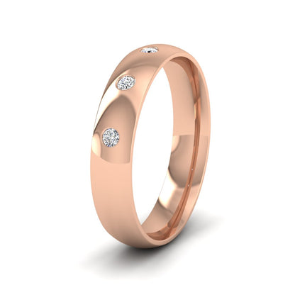 Three Diamond Flush Set 9ct Rose Gold 4mm Wedding Ring