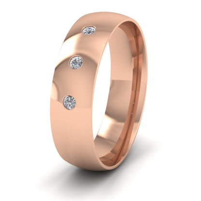 Three Diamond Flush Set 9ct Rose Gold 6mm Wedding Ring