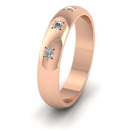Three Star Diamond Set 9ct Rose Gold 4mm Wedding Ring