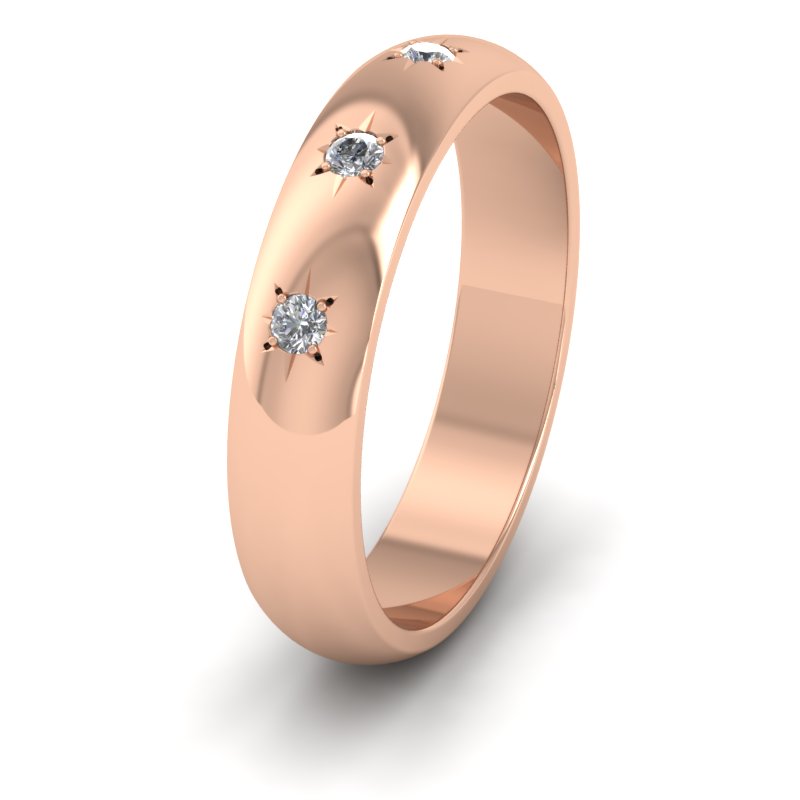 Three Star Diamond Set 18ct Rose Gold 4mm Wedding Ring