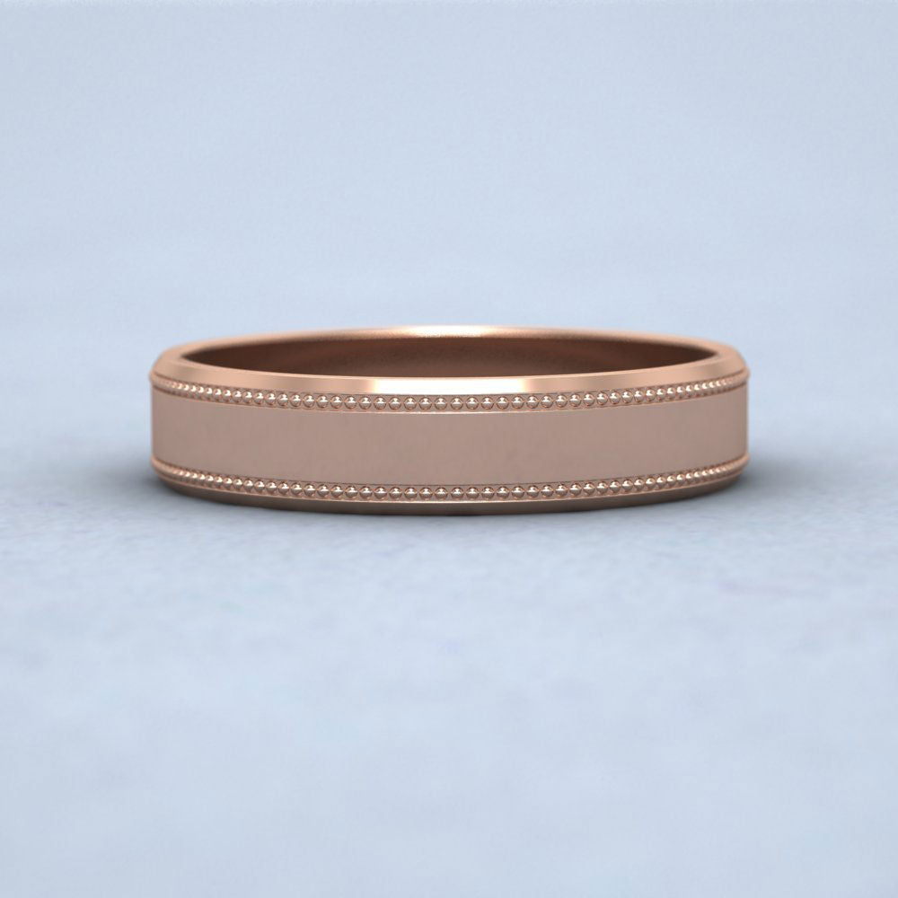 Bevelled Edge And Millgrain Pattern 9ct Rose Gold 4mm Flat Wedding Ring Down View