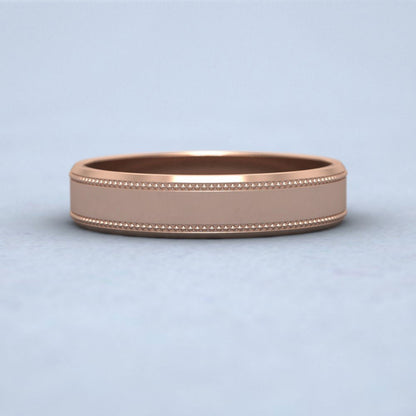 Bevelled Edge And Millgrain Pattern 9ct Rose Gold 4mm Flat Wedding Ring Down View