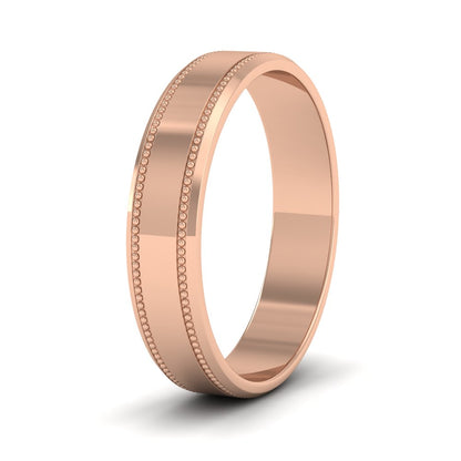 Bevelled Edge And Millgrain Pattern 9ct Rose Gold 4mm Flat Wedding Ring