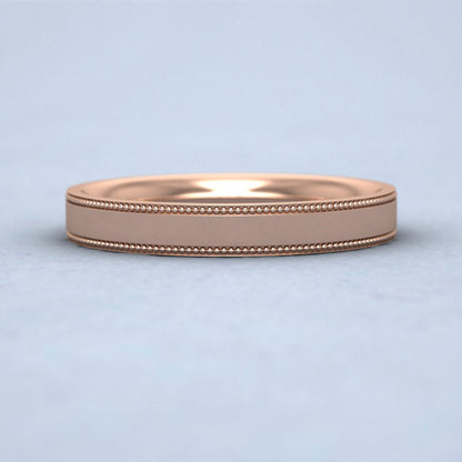 Millgrain Edge 9ct Rose Gold 3mm Flat Comfort Fit Wedding Ring Down View