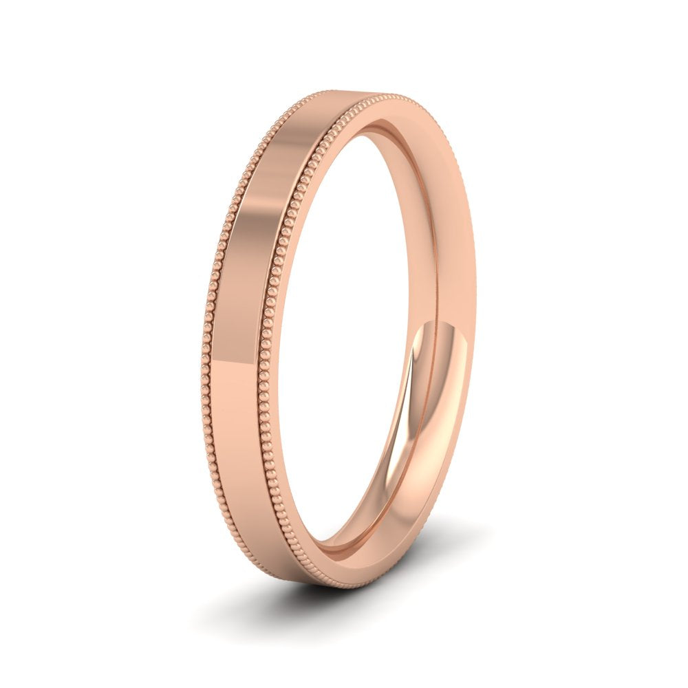 Millgrain Edge 18ct Rose Gold 3mm Flat Comfort Fit Wedding Ring