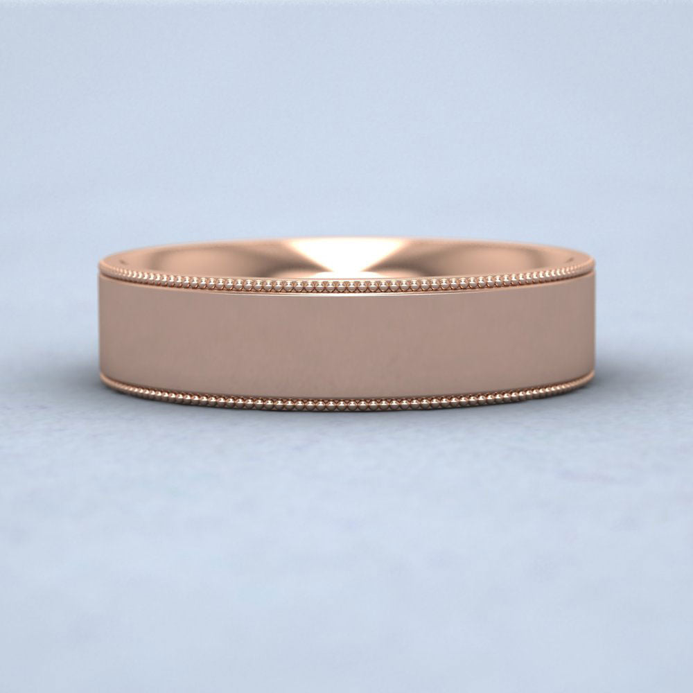 Millgrain Edge 9ct Rose Gold 5mm Flat Comfort Fit Wedding Ring L Down View