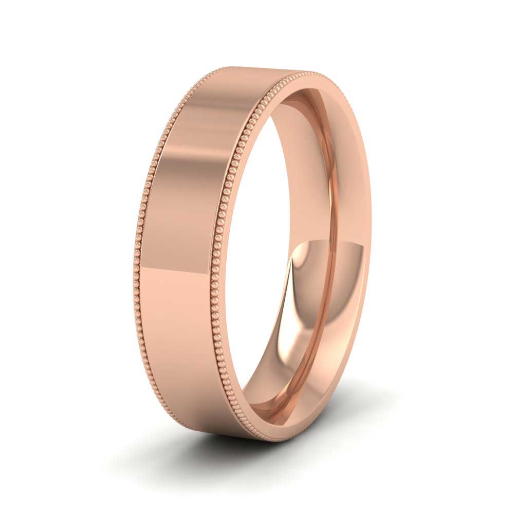 Millgrain Edge 18ct Rose Gold 5mm Flat Comfort Fit Wedding Ring L