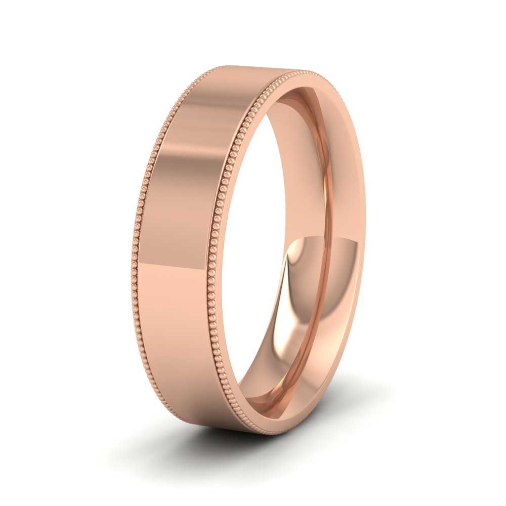 Millgrain Edge 9ct Rose Gold 5mm Flat Comfort Fit Wedding Ring L