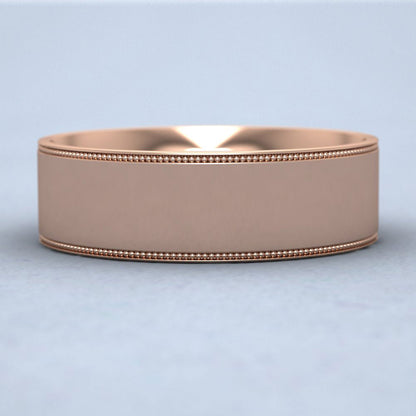 Millgrain Edge 9ct Rose Gold 7mm Flat Comfort Fit Wedding Ring Down View