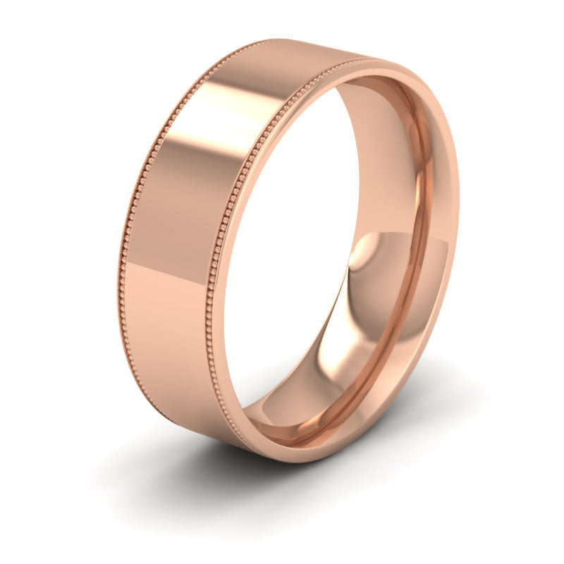 Millgrain Edge 18ct Rose Gold 7mm Flat Comfort Fit Wedding Ring