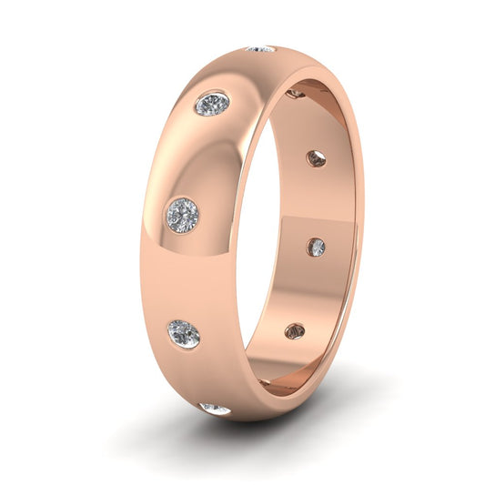 Ten Diamond Set Flush 18ct Rose Gold 6mm Wedding Ring
