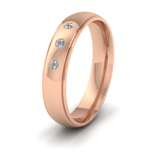 Line Pattern And Three Diamond Set 9ct Rose Gold 5mm Wedding Ring