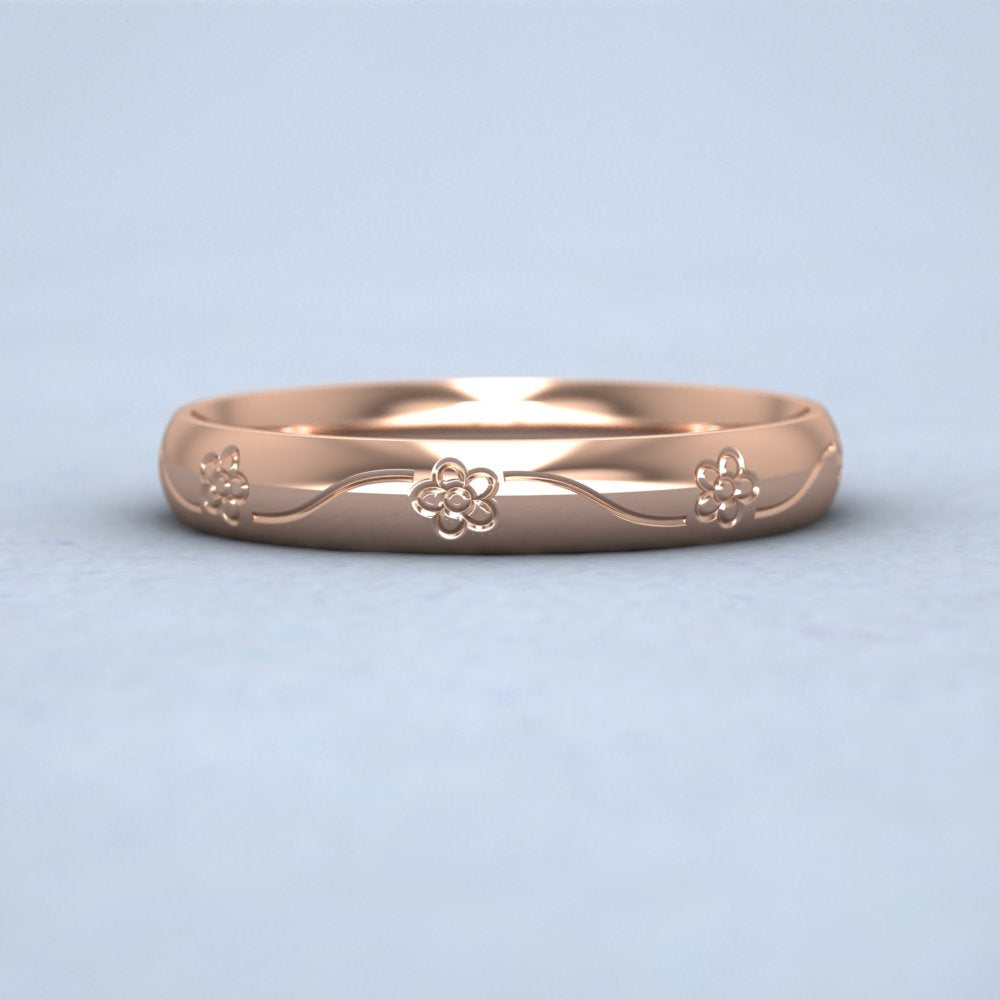 Engraved Flower 18ct Rose Gold 3mm Wedding Ring – dotJewellery.com