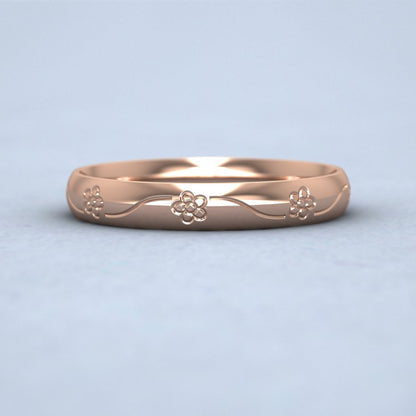 Engraved Flower 18ct Rose Gold 3mm Wedding Ring Down View