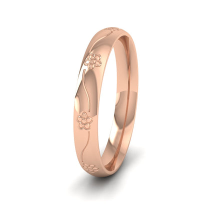 Engraved Flower 9ct Rose Gold 3mm Wedding Ring