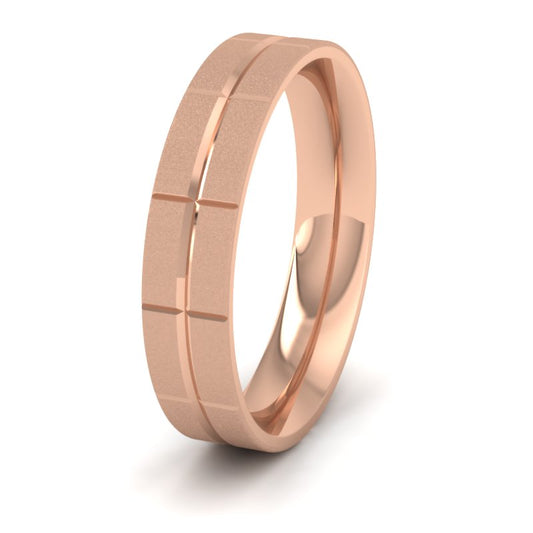 Cross Line Patterned 9ct Rose Gold 5mm Flat Comfort Fit Wedding Ring