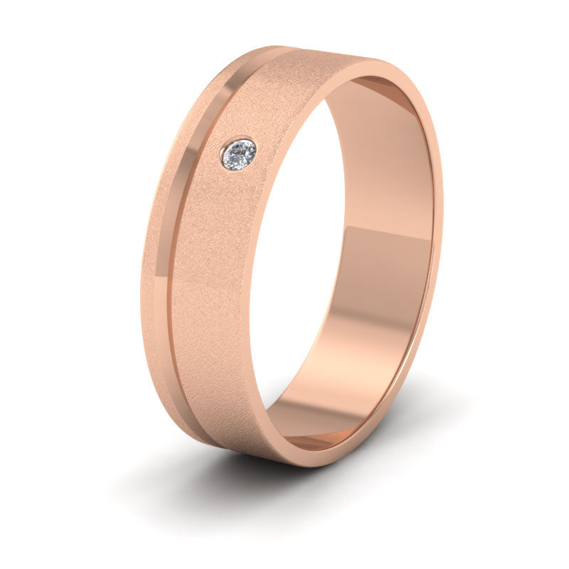 Diamond Set And Asymmetric Line Patterned 18ct Rose Gold 6mm Wedding Ring