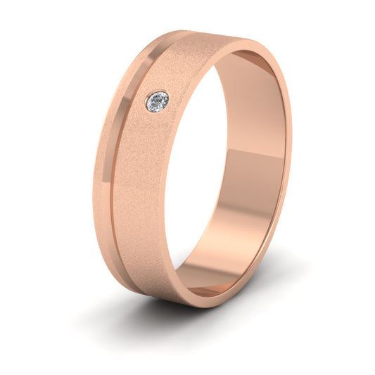 Diamond Set And Asymmetric Line Patterned 9ct Rose Gold 6mm Wedding Ring
