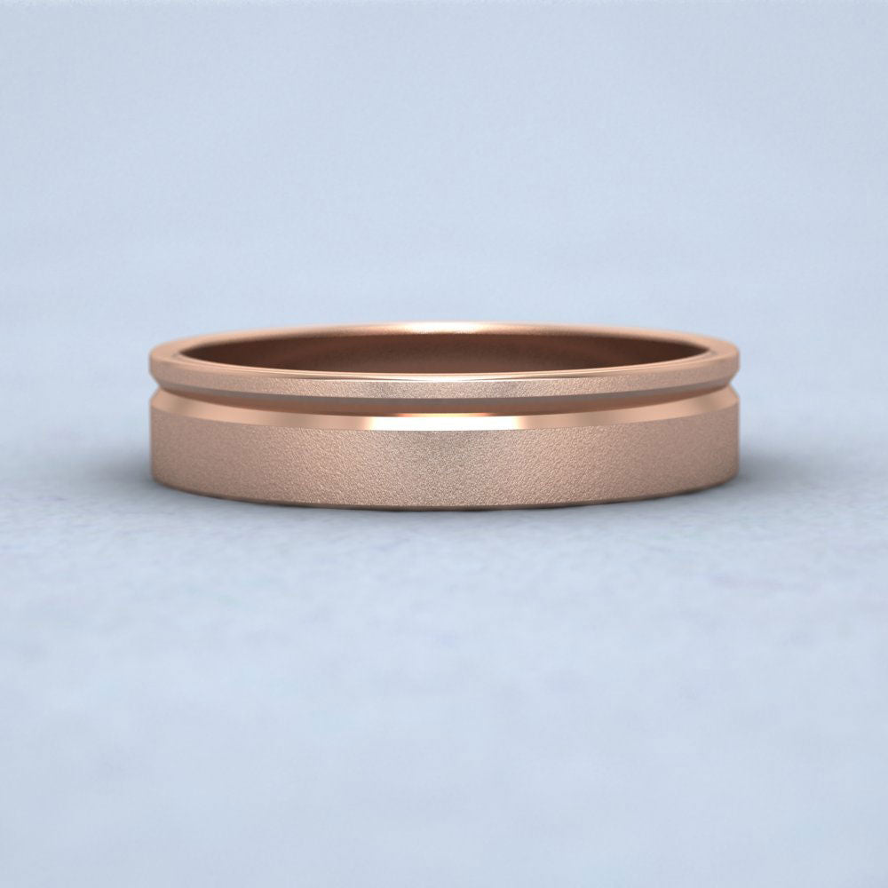 Asymmetric Line Pattern 9ct Rose Gold 4mm Flat Wedding Ring Down View