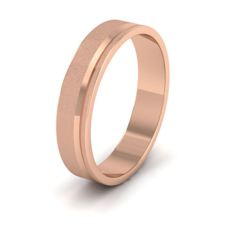Asymmetric Line Pattern 18ct Rose Gold 4mm Flat Wedding Ring