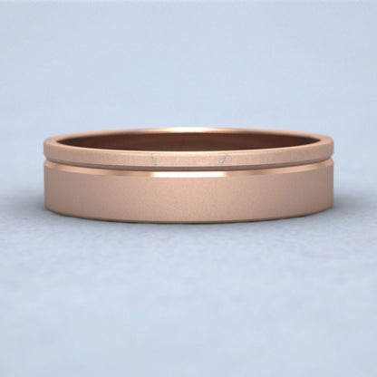 Asymmetric Line Pattern 9ct Rose Gold 5mm Flat Wedding Ring Down View