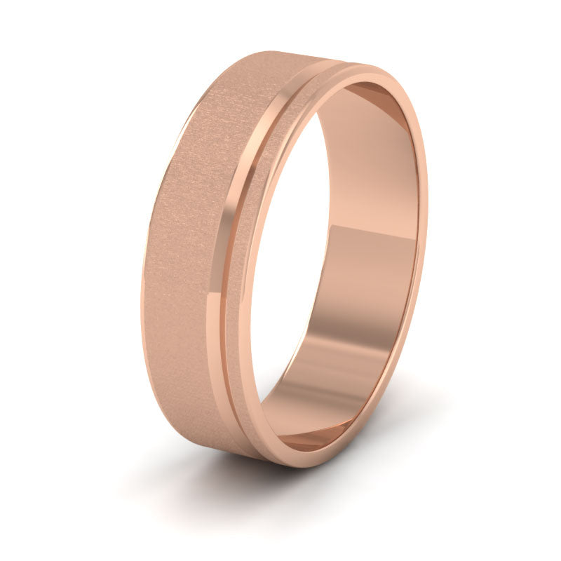 Asymmetric Line Pattern 18ct Rose Gold 6mm Flat Wedding Ring