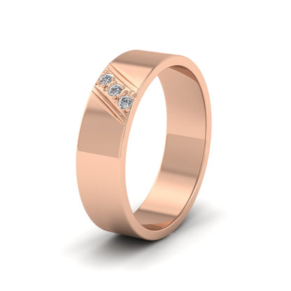 Three Diagonal Diamond Set 18ct Rose Gold 6mm Wedding Ring