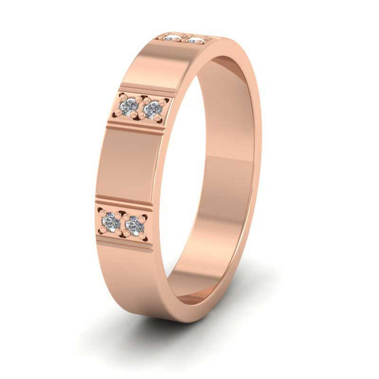 Three Row Diamond Set 18ct Rose Gold 4mm Wedding Ring