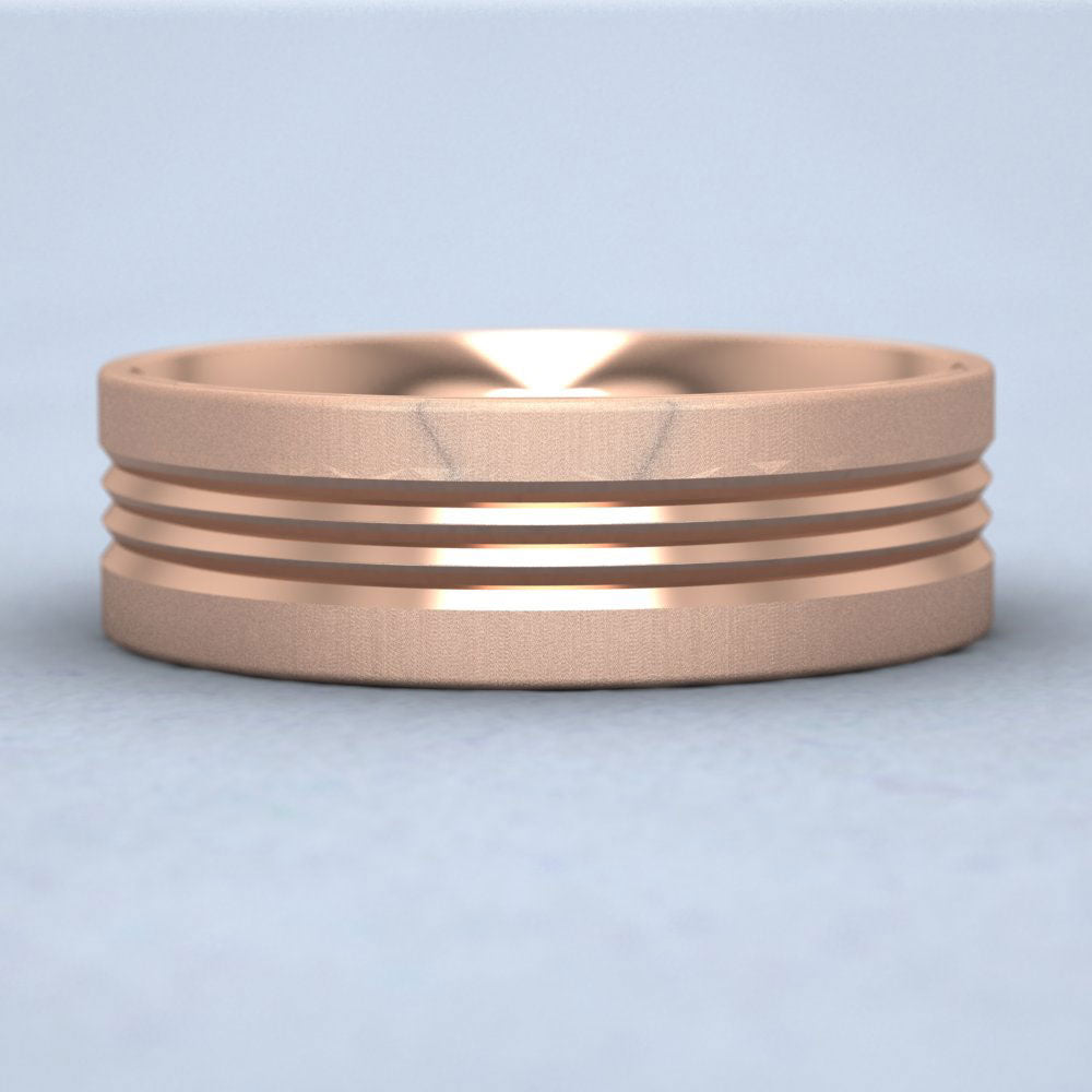 Grooved Pattern 9ct Rose Gold 7mm Wedding Ring Down View