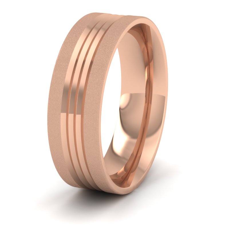 Grooved Pattern 18ct Rose Gold 7mm Wedding Ring