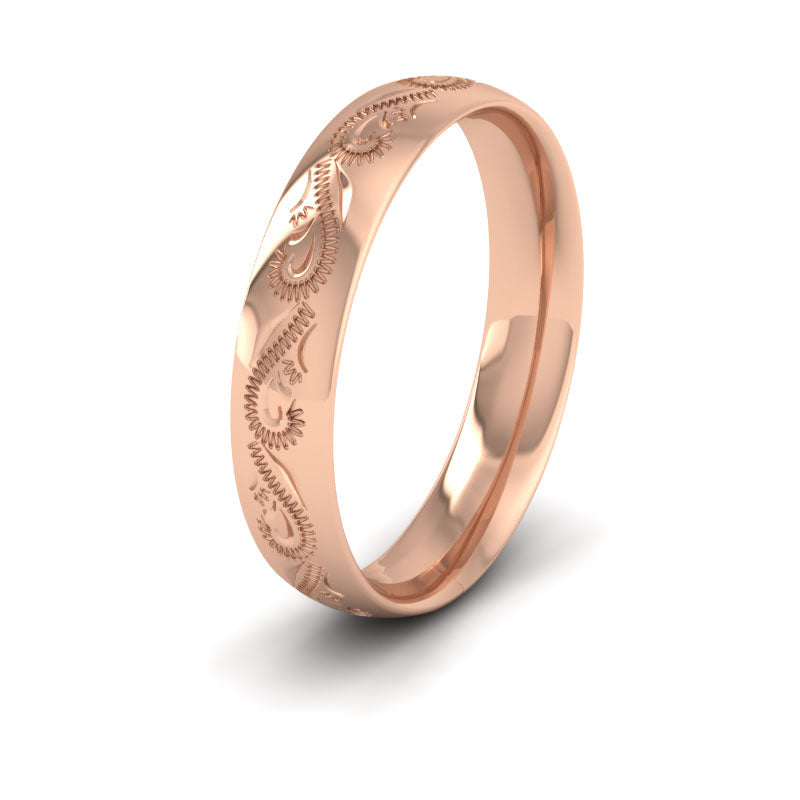 Engraved Court Shape 18ct Rose Gold 4mm Wedding Ring