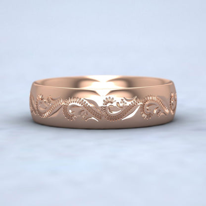 Engraved Court Shape 9ct Rose Gold 6mm Wedding Ring Down View