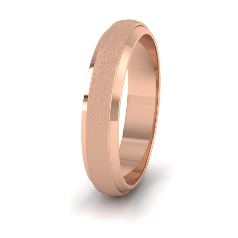 <p>18ct Rose Gold Flat Edge Patterned And Matt Finish Wedding Ring.  4mm Wide </p>
