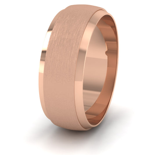 <p>18ct Rose Gold Flat Edge Patterned And Matt Finish Wedding Ring.  8mm Wide </p>