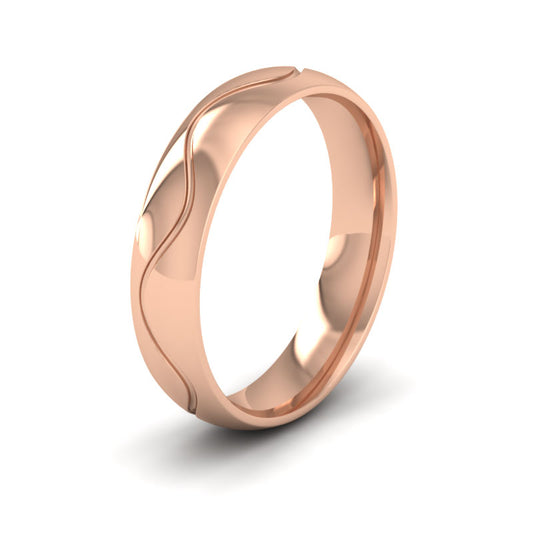 <p>9ct Rose Gold Wave Patterned Wedding Ring.  5mm Wide And Court Shaped For Comfortable Fitting</p>