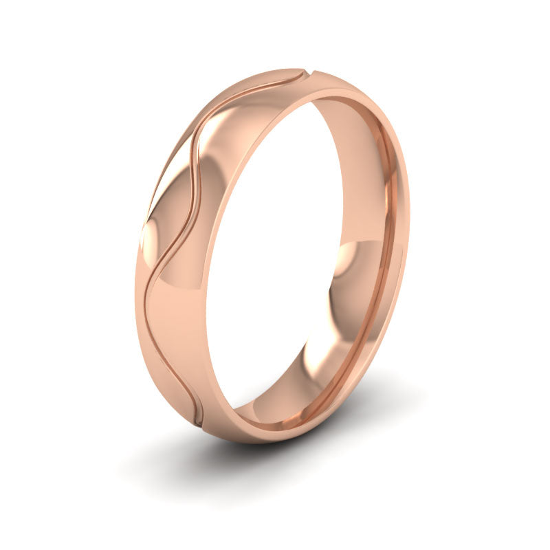 <p>18ct Rose Gold Wave Patterned Wedding Ring.  5mm Wide And Court Shaped For Comfortable Fitting</p>