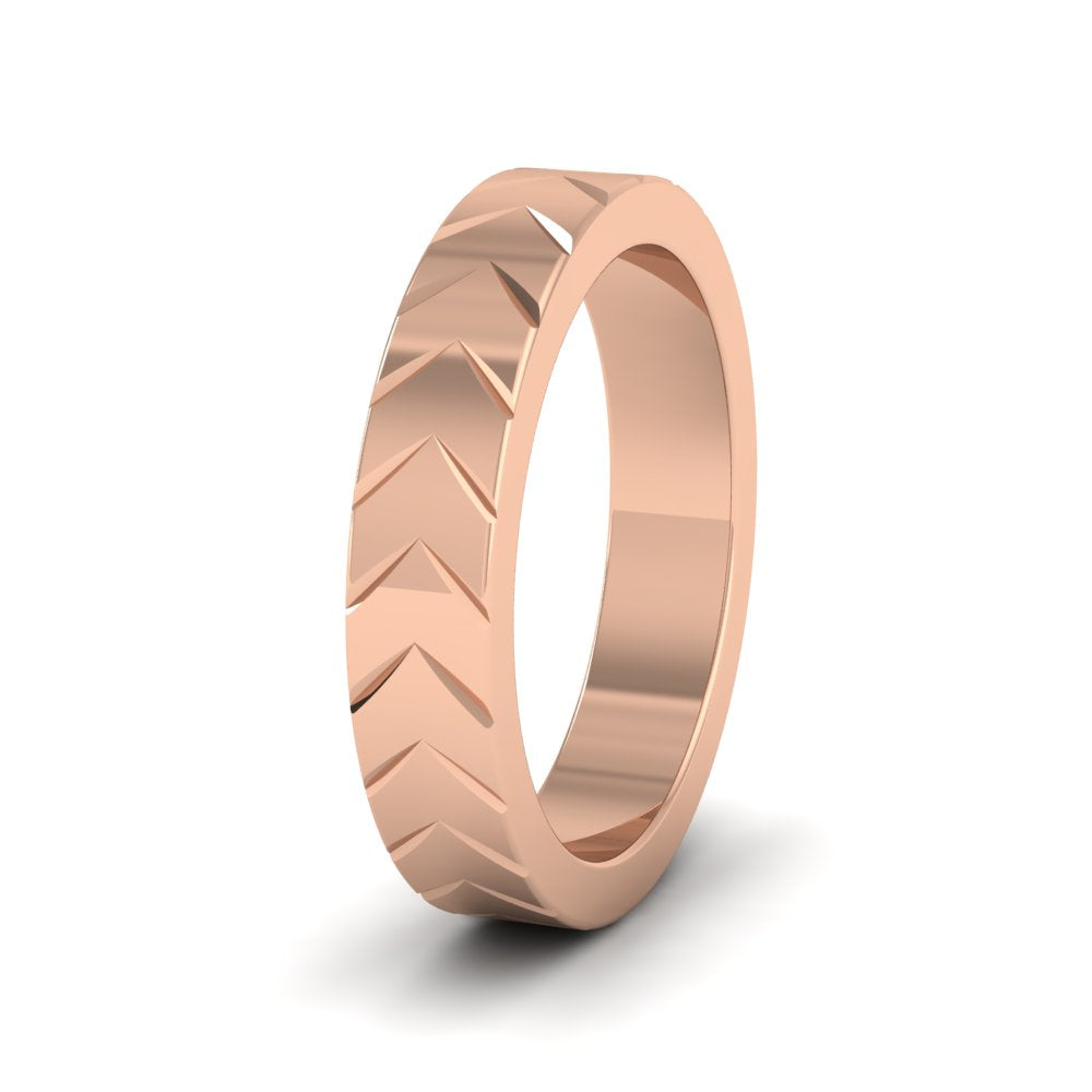 <p>18ct Rose Gold Chevron Pattern Flat Wedding Ring.  4mm Wide </p>